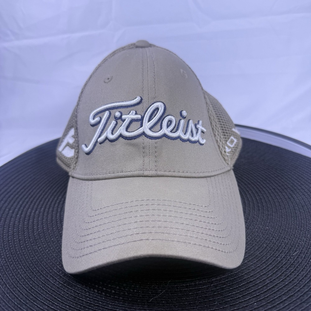 Titleist Hat FJ FootJoy Pro V1 Fitted Cap Embroidered Mesh Back Beige Size M/L